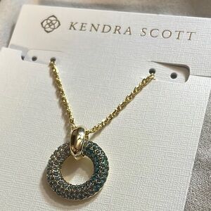 Kendra Scott Mikki Gold Pave Short Pendant Necklace in Green Blue Ombré Mix